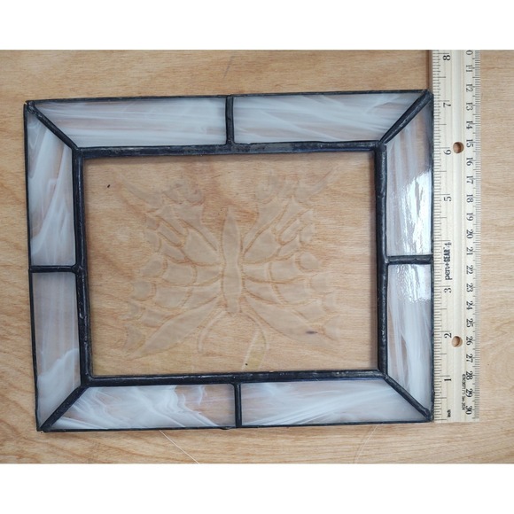 Etched Butterfly White Cloud Glass Frame Stained Glass Hanging Suncatcher - Picture 9 of 10